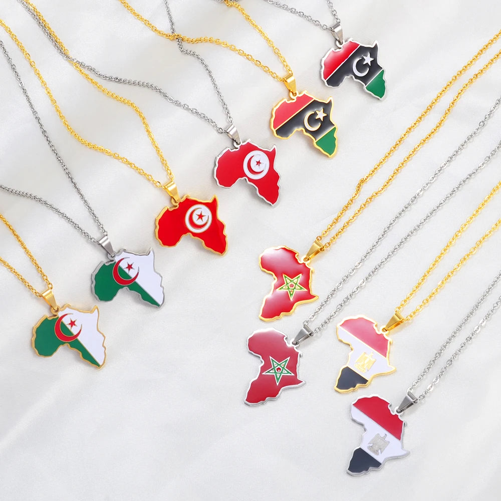 Map Pendant Necklace 🇲🇦🇹🇳🇩🇿🇪🇬 — Gold & Silver | Men & Women