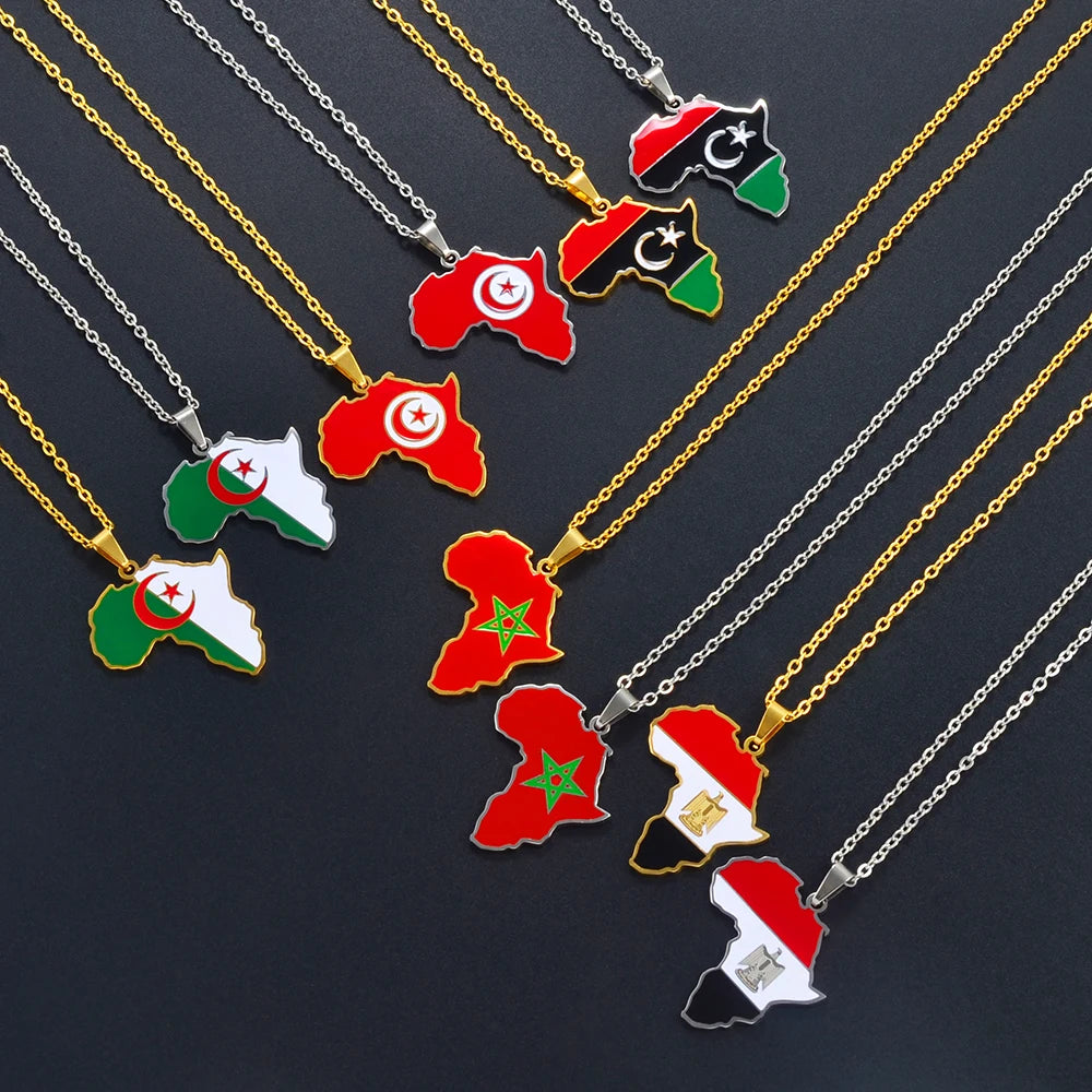 Map Pendant Necklace 🇲🇦🇹🇳🇩🇿🇪🇬 — Gold & Silver | Men & Women